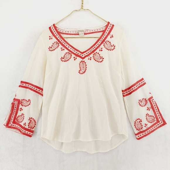 Lucky Brand Topanga Days White and Red Embroidered Peasant Tunic/Top/Blouse P359 - Picture 2 of 8